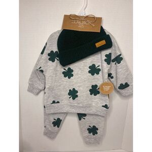 Lila & Jack Unisex Saint Patricks Day Grey Matched Set Shamrocks Green Hat 9-12M